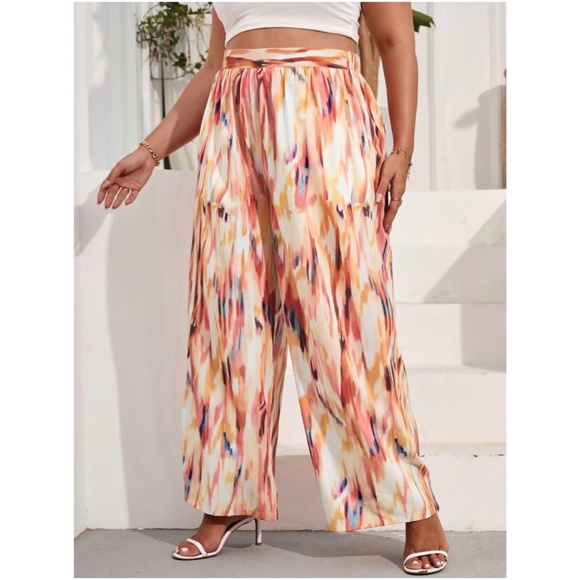 Boho plus size Tie Dye side slit wide leg palazzo pants - Picture 4 of 5